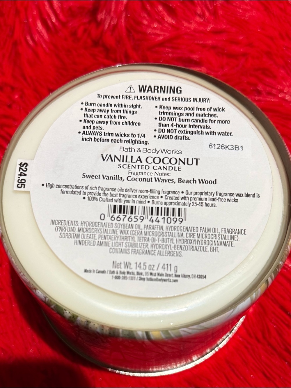 Bath & Body Works Vanilla Coconut Candle - Gold Lid, Cream Label - Picture 5 of 5